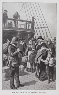 The Pilgrim Fathers Leaving England (litho)