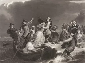 The Pilgrims Landing at Plymouth Rock in 1620, 1869 (b/w engraving)