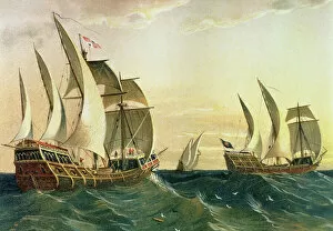 The Pinta, the Nina and the Santa Maria sailing towards the West Indies in 1492, from The Discovery of America