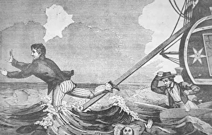 Gangplank Gallery: Pirates making victims walk the plank, illustration from The Pirates Own Book