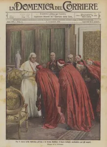 Central Library Gallery: Pius X receives in the private library and in family form the Sacred College of Cardinals for his good wishes