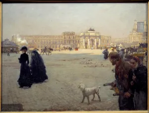 The Place du Carrousel ruins of the Tuileries in 1882. Table representing a view of Paris The Place du Carrousel ruins of the Tuileries in 1882. Table representing a view of Paris