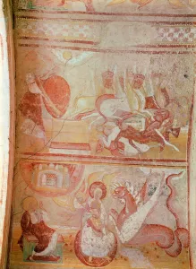 The plague of locusts and a dragon threatening a woman (fresco) The plague of locusts and a dragon threatening a woman (fresco)