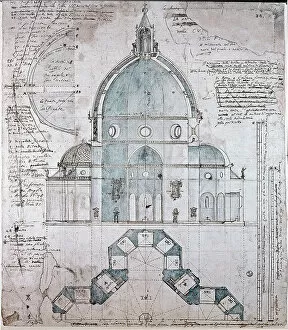 Late 15th Century Gallery: Plan and cut of the dome of the Cathedral of Florence, 16th century (drawing)