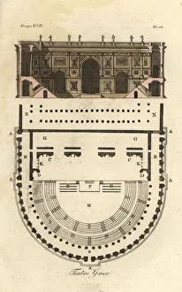 Dressing Room Gallery: Plan and elevation of an ancient Greek theater