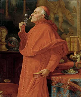 Plaque depicting a Cardinal sampling the bouquet of a white wine from a Venetian glass Plaque depicting a Cardinal sampling the bouquet of a white wine from a Venetian glass