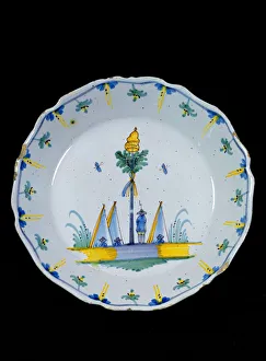 Plate decorated with the Liberty Tree planted at the foot of three tents (ceramic) Plate decorated with the Liberty Tree planted at the foot of three tents (ceramic)