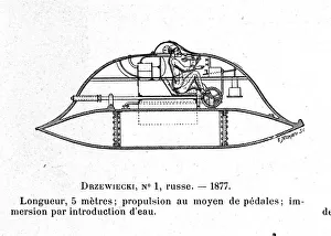 Plate representing the submarine Drzewiecki 1, a pedals submarine designed by inventor Plate representing the submarine Drzewiecki 1, a pedals submarine designed by inventor