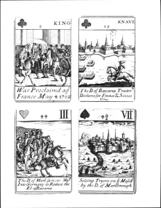 Playing cards commemorating the War of the Spanish Succession (1702-13) (engraving Playing cards commemorating the War of the Spanish Succession (1702-13) (engraving