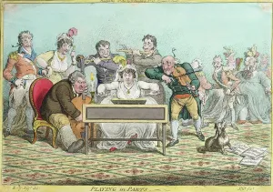 NCO191733 Playing in Parts, etched by James Gillray (1757-1815) published by Hannah Humphrey in 1801 (hand-coloured etching) by North, Brownlow (1741-1820) (after); Courtesy of the Warden and Scholars of New College, Oxford; English, out of copyright Playing in Parts, etched by James Gillray (1757-1815) published by Hannah Humphrey in