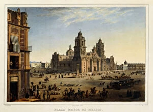 Olden Time Gallery: Plaza Mayor, Mexico, c.1839 (colour lithograph)