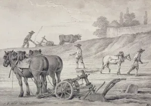 Ploughing the Fields (pen & ink and wash on paper) Ploughing the Fields (pen & ink and wash on paper)