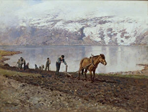 Ploughing with Horses (oil on canvas)