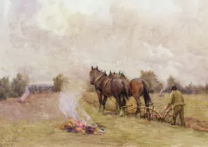 Ploughing Scene with Fires in a Field, 1910 (w/c on paper) Ploughing Scene with Fires in a Field, 1910 (w/c on paper)