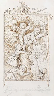 Plum Hunt with Sparrows; Ei jagt mir doch die Spatzen fort, (pencil Plum Hunt with Sparrows; Ei jagt mir doch die Spatzen fort, (pencil