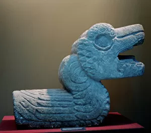 Plumed Serpent, 800-900 AD (coloured stone)