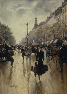 Four PM at the Carrefour Drouot and the Grand Boulevard, c.1895 (oil on panel) Four PM at the Carrefour Drouot and the Grand Boulevard, c.1895 (oil on panel)
