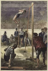 Pole leaping at the Agricultural Hall (coloured engraving) Pole leaping at the Agricultural Hall (coloured engraving)