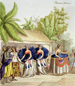 Polynesian Dancing Girls, engraved by A. Bernati (litho) Polynesian Dancing Girls, engraved by A. Bernati (litho)