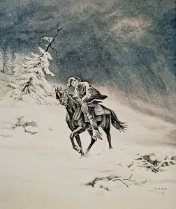 Pony Express Rider in the Sierra Nevada Mountains, 1862 (litho) Pony Express Rider in the Sierra Nevada Mountains, 1862 (litho)