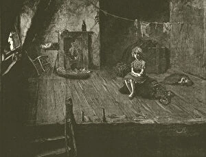 Newborn Collection: Poor children in an attic (engraving)