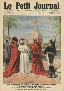 Pope Pius X watching the airplane of Andre Beaumont flying over Rome from the Vatican Pope Pius X watching the airplane of Andre Beaumont flying over Rome from the Vatican