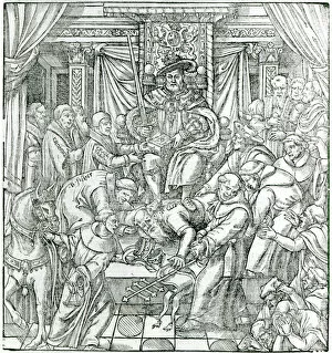 Related Images Collection: The Pope suppressed by King Henry VIII, 1534 (engraving) (b / w photo)