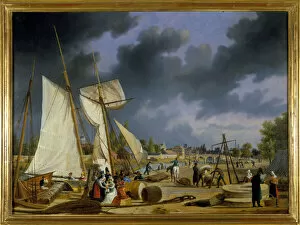 The port of Caen, by Louis Garneray, sd. circa 1820, Oil on canvas, H. 0, 330; L. 0, 460