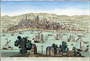 The port and city of Bordeaux - engraving, 18th century The port and city of Bordeaux - engraving, 18th century