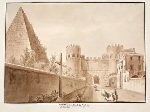 The Porta Ostiensis or San Paolo, built by Belisarius, 1833 (etching with brown wash) The Porta Ostiensis or San Paolo, built by Belisarius, 1833 (etching with brown wash)