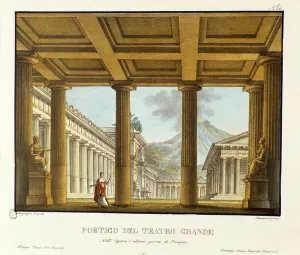 Portico of the Grand Theatre in Pompei, in the background the Vesuve Portico of the Grand Theatre in Pompei, in the background the Vesuve