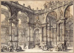 The Portico of an Italian Palace with a Fountain Decorated with a statue of Fortune The Portico of an Italian Palace with a Fountain Decorated with a statue of Fortune