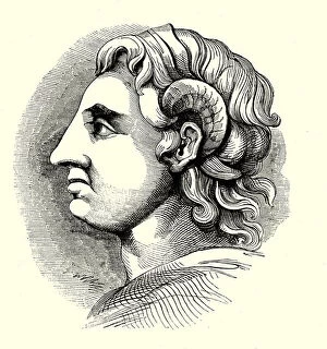 Portrait of Alexander The Great, taken from a coin in the Bodleian Library, Oxford (engraving)