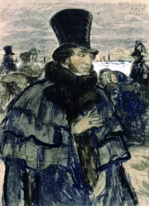 Portrait of Alexander Pushkin (1799-1837) on the Neva Embankment, 1915 (gouache on paper) Portrait of Alexander Pushkin (1799-1837) on the Neva Embankment, 1915 (gouache on paper)