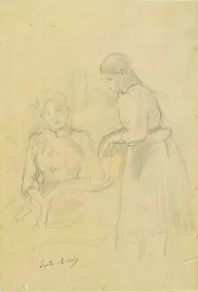 Portrait of Alice Gamby and Julie Manet, 1889 (pencil on paper)