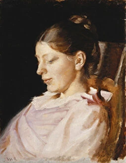 Artist Danish Gallery: Portrait of Anna Ancher, the Artists Wife, (oil on board)