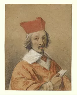 Bernardo Strozzi Collection: Portrait of Armand-Jean du Plessis, Cardinal de Richelieu, c. 1632-34 (chalk on paper)