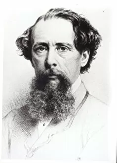 Moustache Gallery: Portrait of Charles Dickens (1812-70), 1861 (pencil on paper) (b / w photo)