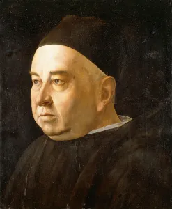 Portrait of a Cleric, bust-length wearing a black coat and cap, c.1490 (oil on panel) Portrait of a Cleric, bust-length wearing a black coat and cap, c.1490 (oil on panel)