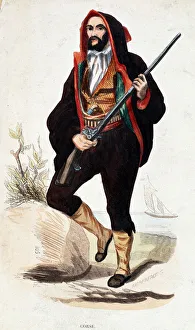 Corsican Gallery: Portrait of Corsican bandit in traditional costume and weapon of a rifle - Sign of S