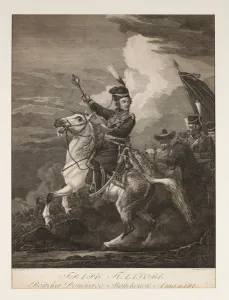 Titled Gallery: Portrait of Count Platov (1751-1818) on Horseback (engraving)