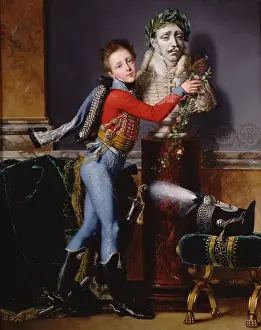 Portrait of Edouard Cesar de Laborde bedecking his father's bust with flowers Portrait of Edouard Cesar de Laborde bedecking his father's bust with flowers