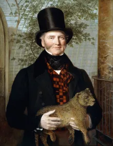 Portrait of Edward Cross, half-length, in a black coat and red-check waistcoat holding a Portrait of Edward Cross, half-length, in a black coat and red-check waistcoat holding a