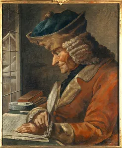 Portrait of Francois Marie Arouet Voltaire (1694-1778) in his work cabinet Painting of Portrait of Francois Marie Arouet Voltaire (1694-1778) in his work cabinet Painting of