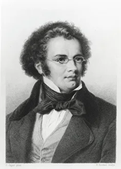 Spectacles Gallery: Portrait of Franz Schubert (1797-1828) engraved by H. Roemer (engraving) (b / w photo)