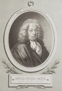 Portrait of George Frederick Handel (1685-1759) frontispiece of a music score Portrait of George Frederick Handel (1685-1759) frontispiece of a music score