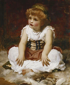 Portrait of a Girl seated on a Rug, (oil on canvas)