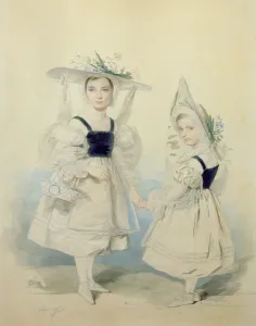 Portrait of the Grand Princesses Olga and Alexandra in Fancy Dress, 1830s (w/c on paper) Portrait of the Grand Princesses Olga and Alexandra in Fancy Dress, 1830s (w/c on paper)