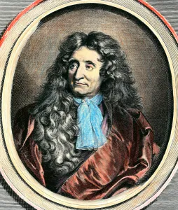 Portrait of Jean de La Fontaine (1656-1746), French writer. Engraving of the 17th century Portrait of Jean de La Fontaine (1656-1746), French writer. Engraving of the 17th century