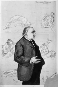 Portrait of Jean Martin Charcot (1825 - 1893) with drawings depicting patients suffering Portrait of Jean Martin Charcot (1825 - 1893) with drawings depicting patients suffering